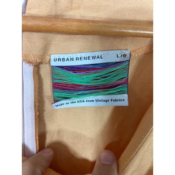 Urban Renewal Dress Large Orange Linen Ruffle Sleeve USA Made Vintage Fabric - Picture 4 of 7